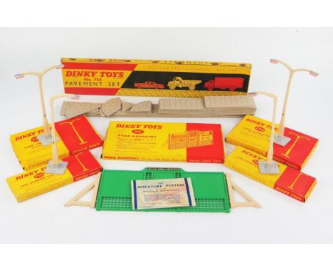 A Collection of Dinky Roadside Accessories - 754 Pavement Set missing three pieces, 755 Lamp Standard (Single Arm) x2, 756 St