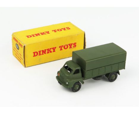 A Dinky Toys 621 3-Ton Army Wagon without windows and no driver in yellow non-picture box. Excellent/near mint in very good b