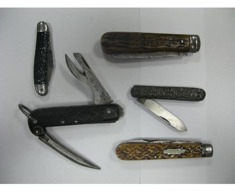 K & Co Solingen and Sheffield Penknives with Stag Handles, knife with military arrow and 1943 to blade, Johnson and Stag Irel