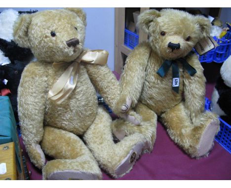 Two Merrythought 'Alpha-Farnell' Golden Plush Teddy Bear, including Teddy Centenary 2002, 64cm and smaller. (2)