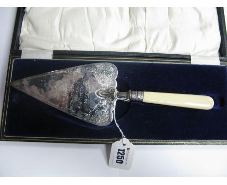 An Early XX Century JD&S Plated Presentation Trowel, "Presented to Mr John Lee at the Stone Laying of Woodlands Baptist Churc