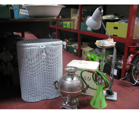 An Angle Poise Lamp, tea kettle (collectors items only), Lloyd Loom linen basket, bread bin and a Hookah pipe, etc.