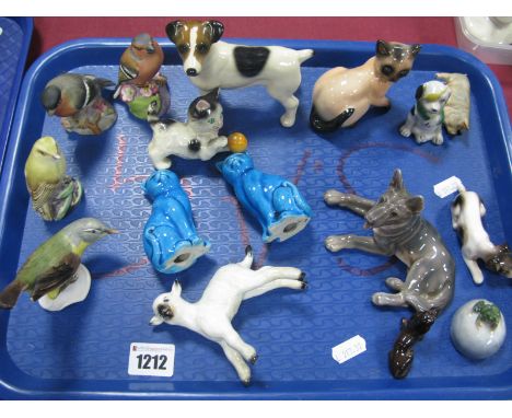 Goebel Playful Cat, Siamese cat, USSR Dachshund, Copenhagen frog on mound, Royal Worcester Bullfinch, Chaffinch, Yellow Wagta