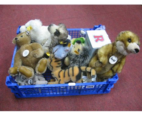 Approximately Twelve Modern Steiff Soft Bodied Animals, including Rupert (boxed), meerkat, elephant, hedgehog, duck, tiger, e