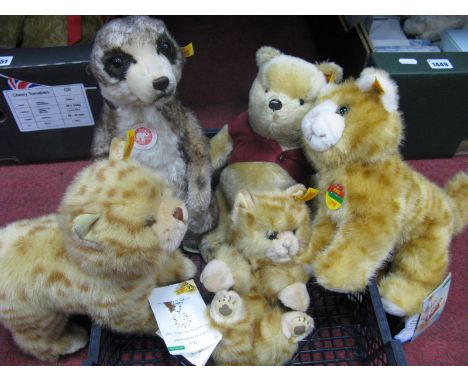 Five Modern Steiff Collectors Pieces, including two Kitty's, 'Minka' Cat, Mungo Meekat and Winnie th Pooh (5):- One Tray