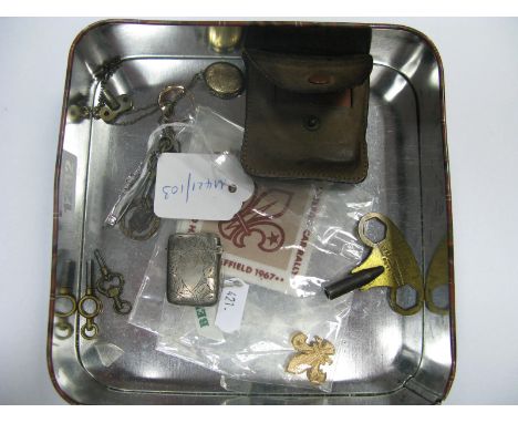 A Small Vesta Case, with engraved decoration, a bar brooch, oval locket pendant, "Whiteley Wood Hall Sheffield 1967 Venture S