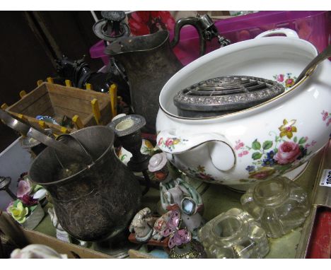 Melba Ware Shire Horse, (damage) a pair of XIX Century moulded glass inkwells, plated ware, etc:- One Tray
