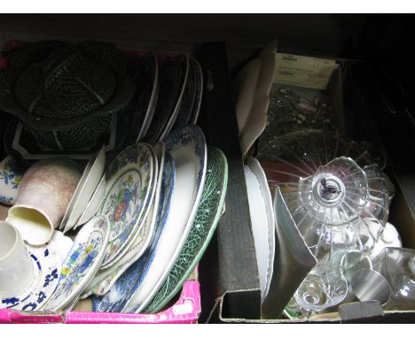 Glass Lighting with Drops, Masons 'Regency' plates, blue and white plates, etc:- Two Boxes