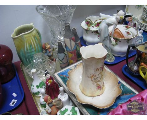 A Royal Doulton 'Vanity' Figurine, Hummel figures, 1940's jug, studio pottery shallow dish and matching vases, heavy lead  cr