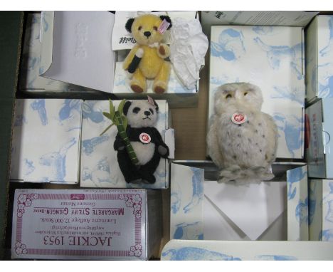 Ten Modern Steiff Pieces, including Jackie 1953, Wally Snowy Owl, mini Dorothy from the Wizard of Oz,, Rupert, Sooty, etc (al