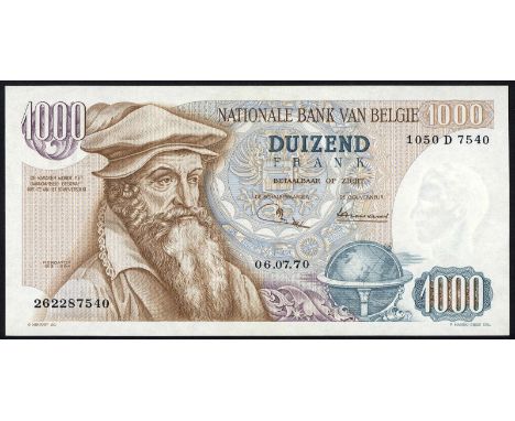 Belgium, NBBB-103b, P 136b, Banque Nationale de Belgique, 1,000 Francs, July 6, 1970. Portrait of Gérard Kremer (known as Mer