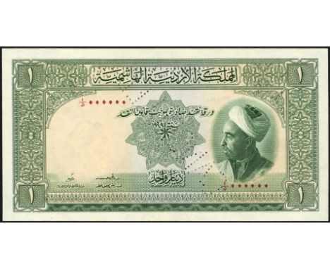 Jordan, P 2s1, Linzmayer HKJ B2as, The Hashemite Kingdom of Jordan, 1 Dinar, L.1949, SPECIMEN. Portrait of King Abdullah. Sig