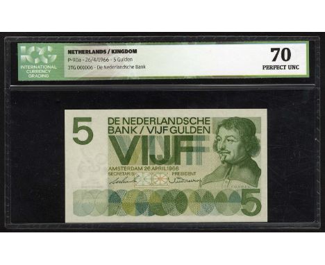 Netherlands, AV 18.1a, P 90a, De Nederlandsche Bank, 5 Gulden, April 26, 1966. Portrait of Joost van Vondel at right on front