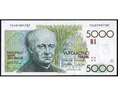 Belgium, NBBB-108b, P 145a, Banque Nationale de Belgique, 5,000 Francs, (1982-92). Portrait of Guido Gezelle at left center, 