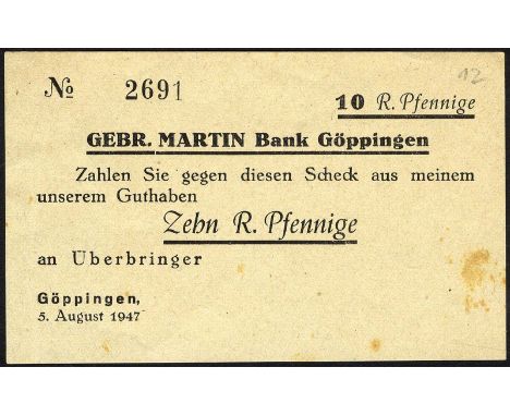 Germany, C Emergency money, 1945 - 1949, Post WW II, Schöne 681a, Bankhaus Gebr. Martin Göppingen (Württemberg-Baden), 10 Rei