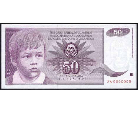 Yugoslavia, P 104, Barac Y112, Narodna Banka Jugoslavije, 50 Dinara, June 1, 1990, (SPECIMEN). Portrait of young boy at left,