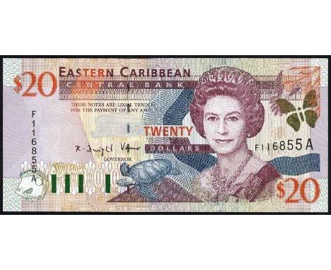 East Caribbean States, P 39a, Linzmayer ECCB B23a, Eastern Caribbean Central Bank, Antigua, 20 Dollars, (2000). Fish, barcode