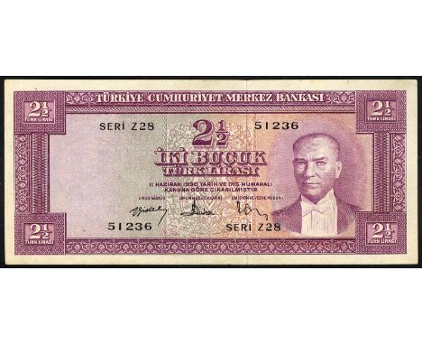 Turkey, P 152a, Pulko C31, Central Bank of Turkey, 2½ Lira, L.1930 (1957). Portrait of President Kemal Atatürk at right on fr