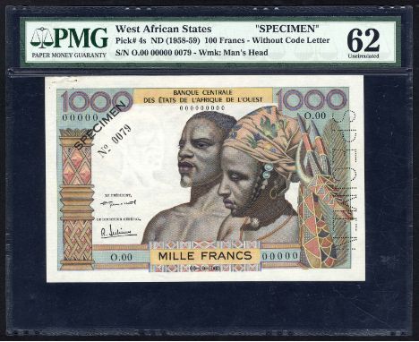 West African States, P 4s, Leclerc/Kolsky 234b, Banque Centrale des États de l'Afrique de l'Ouest, 1,000 Francs, (1958-59), d