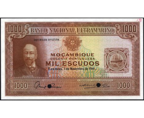 Mozambique, P 88s, Banco Nacional Ultramarino, 1,000 Escudos, November 1, 1941, SPECIMEN. Portrait of A. Ennes at left, coat 