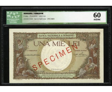Romania, P 44s, Banca Nationala a Romaniei, 1000 Lei, June 25, 1936, SPECIMEN. Two farm wives with three children each at lef