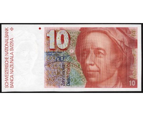 Switzerland, P 53, Schweizerische Nationalbank, 10 Franken, (1979-92). Portrait of Leonhard Euler at right on front. Water tu
