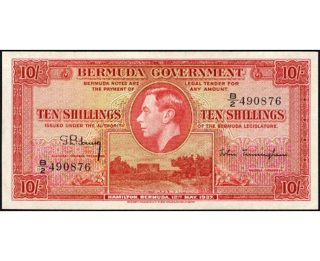 Bermuda, P 10b, Linzmayer BG B10b, Bermuda Government, 10 Shillings, May 12, 1937. Portrait of  King George VI at upper cente