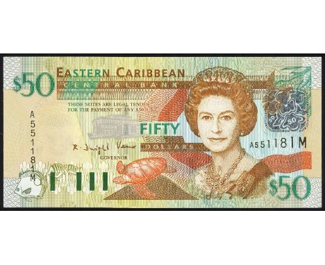East Caribbean States, P 45m, Linzmayer ECCB B29m, Eastern Caribbean Central Bank, Montserrat, 50 Dollars, (2003). Fish, barc