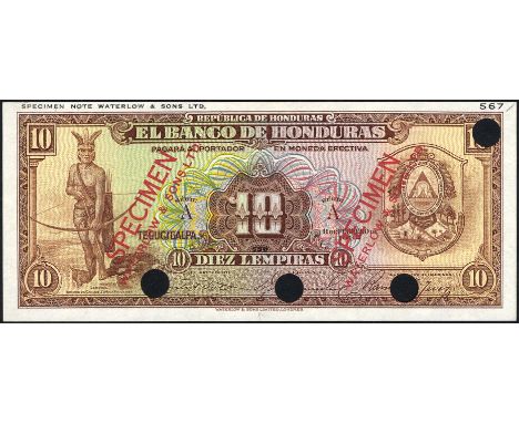 Honduras, P 37ct, El Banco de Honduras, 10 Lempiras, February 11, 1932, COLOR TRIAL. Brown on light green and multicolor unde