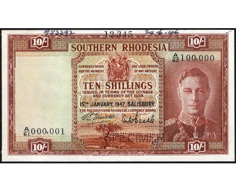 Southern Rhodesia, P 9cs, Southern Rhodesia Currency Board, 10 Shillings, January 15, 1947. Coat of arms of Rhodesia at upper