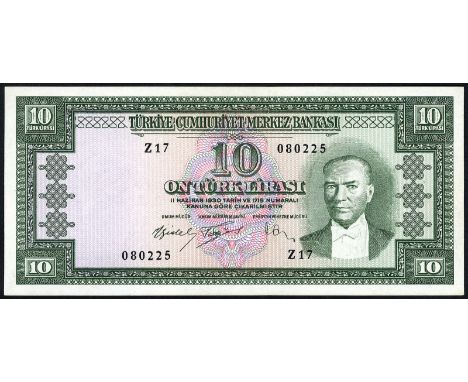 Turkey, P 159a, Pulko C40, Central Bank of Turkey, 10 Lira, L.1930 (1960). Portrait of President Kemal Atatürk at right on fr