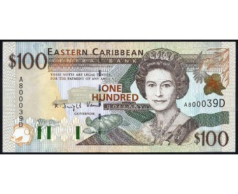 East Caribbean States, P 36d, Linzmayer ECCB B20d, Eastern Caribbean Central Bank, Dominica, 100 Dollars, (1988). Fish, barco