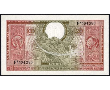 Belgium, NBBB-63, P 123, Banque Nationale de Belgique, 100 Francs - 20 Belgas, February 1, 1943. Portrait of Queen Elisabeth 
