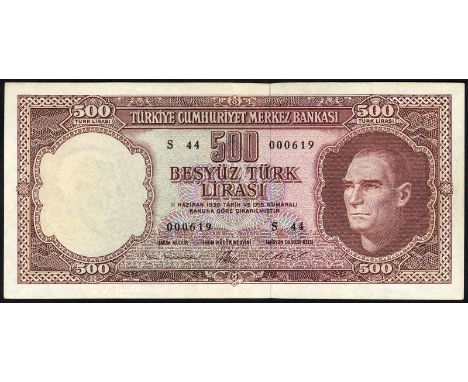 Turkey, P 178a , Pulko C58, Central Bank of Turkey, 500 Lira, (1962). Portrait of President Kemal Atatürk at right on front. 