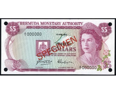 Bermuda, P 29as, Linzmayer BMA B2as, Bermuda Monetary Authority, 5 Dollar, April 1, 1978, SPECIMEN. Portrait of Queen Elizabe