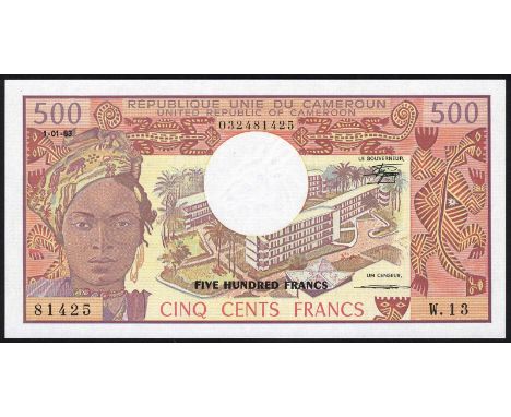 Cameroun, P 15d, République Unie du Cameroun, Banque des États de l'Afrique Centrale, 500 Francs, January 1, 1983. Portrait o