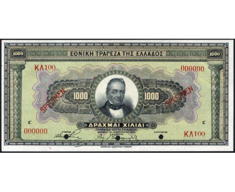 Greece, P 100s, Pitidis-Poutous 89b, Bank of Greece, 1,000 Drachmai, November 4, 1926, SPECIMEN. Portrait of G. Stavros at ce