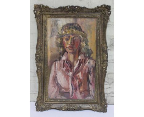 Attributed to George Hodgkinson, portrait of a girl, oil on board, 32cm x 55cm, fancy framed 49cm x 72cm