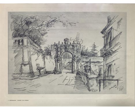 Print depicting Villa Cerami, Catania, 239x309 mm. Contraffatto, 58. wooden frame threaded nut gold 370x440 mm