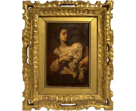 Oil painting on panel depicting St. Agatha. Pasquale Liotta Cristaldi (Acireale, Catania-1850, 1909) by Francesco Guarino (Na