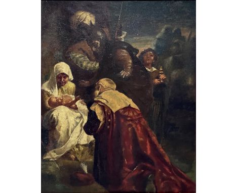 Oil painting on canvas painting depicting the Adoration of the Magi, Giuseppe Sciuti (Zafferana, February 26, 1834 - Rome, 13
