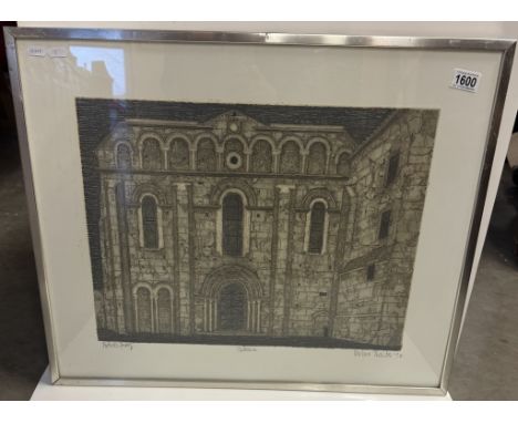 A Valerie Thornton (1931 - 1991) signed artists proof etching with aquatint 1970. Cadouin. Image 395mm x 520mm 