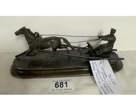 A signed Russian bronze Cossack with horse sled, Manor of Vasily Grachev