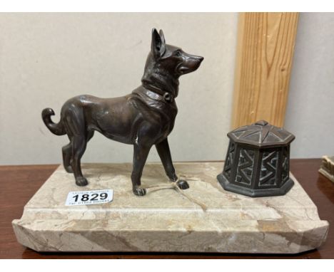 An Alsatian with inkwell on marble base 