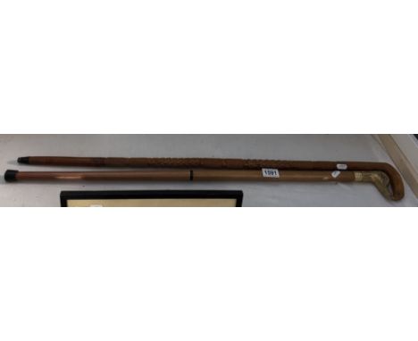 A decorative walking stick &amp; a walking stick with brass ducks head 