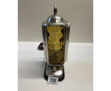 An art deco lantern table lamp with amber &amp; frosted glass panels 