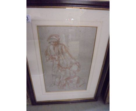 An 18th/19th century framed &amp; glazed. chalk &amp; crayon drawing on paper of figures dancing signed Watteau,