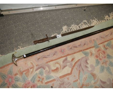 An old sword stick and a WW2 bayonet.Handle is not magnetic.No makers marks.Blade length 60cm.Total length 93cm.Blade screws 
