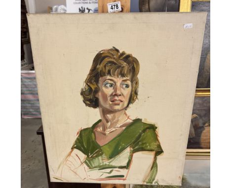 An unframed oil on canvas portrait of a lady. 