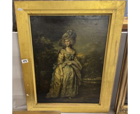 A full length oil on canvas portrait after Gainsborough of Lady Sophia Charlotte Sheffield, image 60cm x 44cm, frame 60 x 75 
